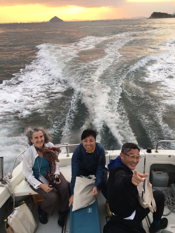 We travelled the Inland Sea in large ferries and small water taxis. This ride from Naoshima to Teshima island made you really appreciate the elements of water and wind. I had the pleasure to share the back of the boat with Nami and Hori Sawada, two wonderful artists who create amazingly spectacular 3D installations.