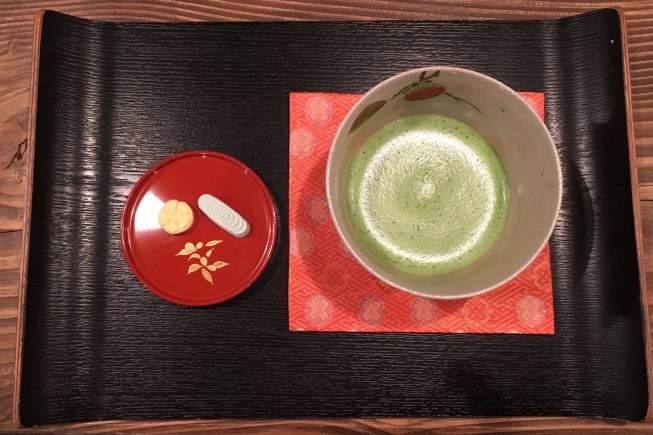 Here is the matcha tea we sample in Osaka from above. The tea sweets are small beautiful bites of sugar shaped to represent nature. The diversity of tea sweets we had during our tour was impressive.